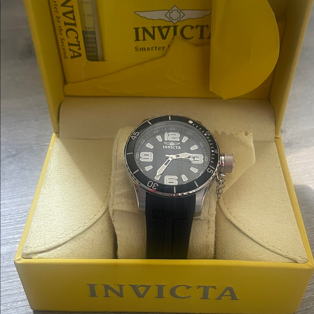 Invicta Black Dial Watch With Yellow Presentation Box
